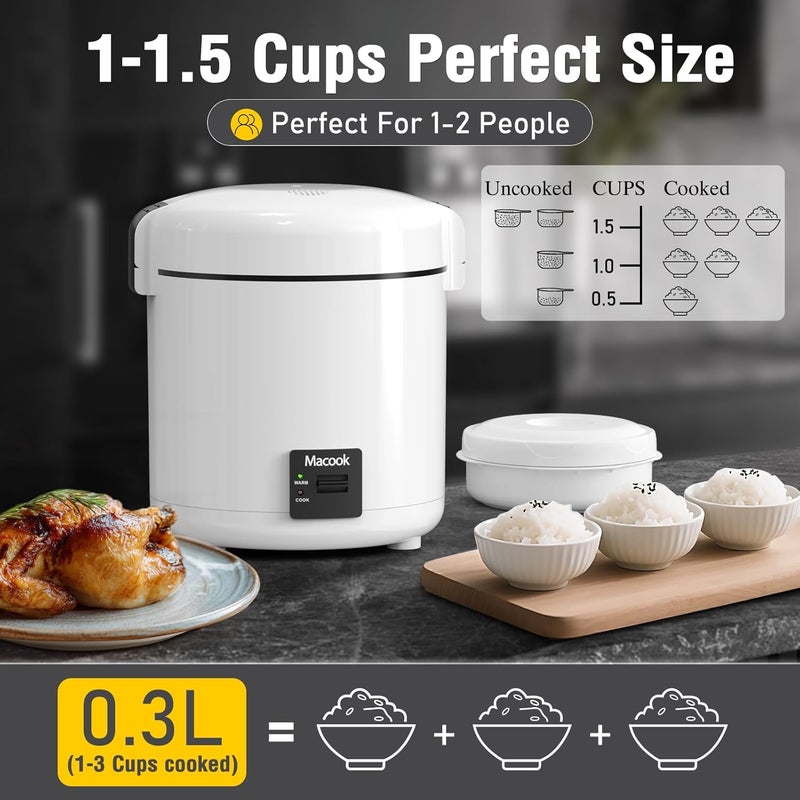 Macook Mini Rice Cooker 1-1.5 Cups Uncooked(3 Cups Cooked), Rice Cooker Small with Bento Box, Removable Nonstick Pot, One Touch&Keep Warm Function, Portable Cooker for Soup Grain Oatmeal Veggie, Black - Image 5